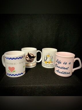 Vintage Coffee Mug Set of 4 Mixed Designs Home Sweet Maui Bay Humor Pink